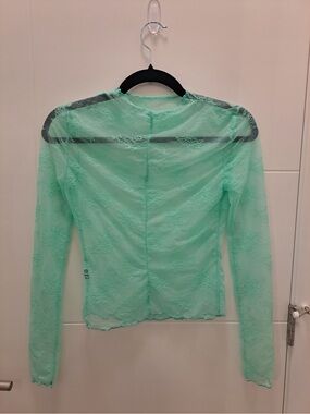 Sheer Lace Long-Sleeve Top - Mint Green